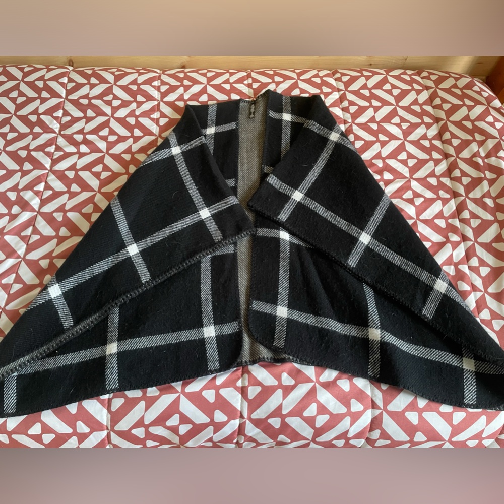 Black Plaid Sweater Poncho